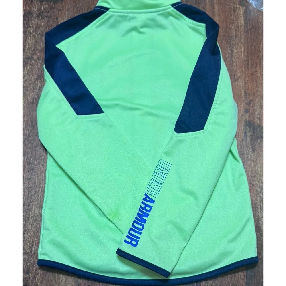 Under Armour‎ Track Jacket Boys Size 6. Neon Green Blue Sleeves Full zip